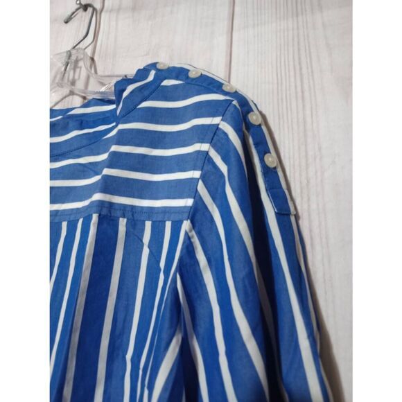 J Crew Shirt Ladies 6 Blue White Striped‎ Poplin Funnel Neck - Picture 5 of 7
